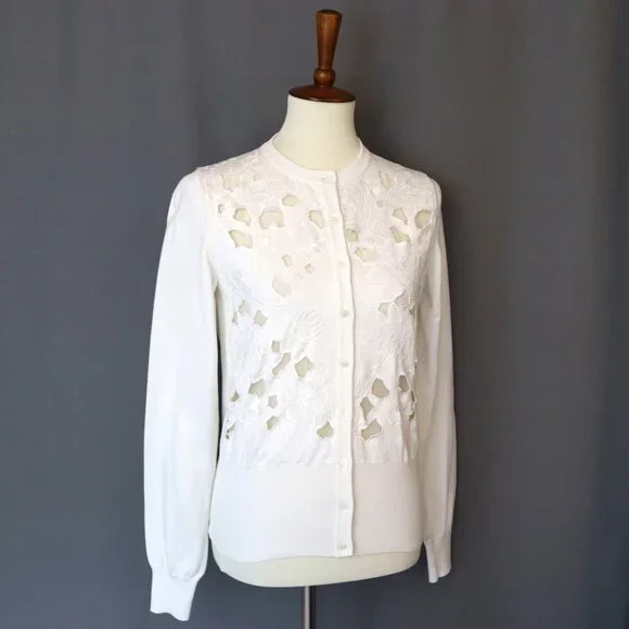 Dolce & Gabbana Small 42 White Cardigan Sweater Floral Knit
